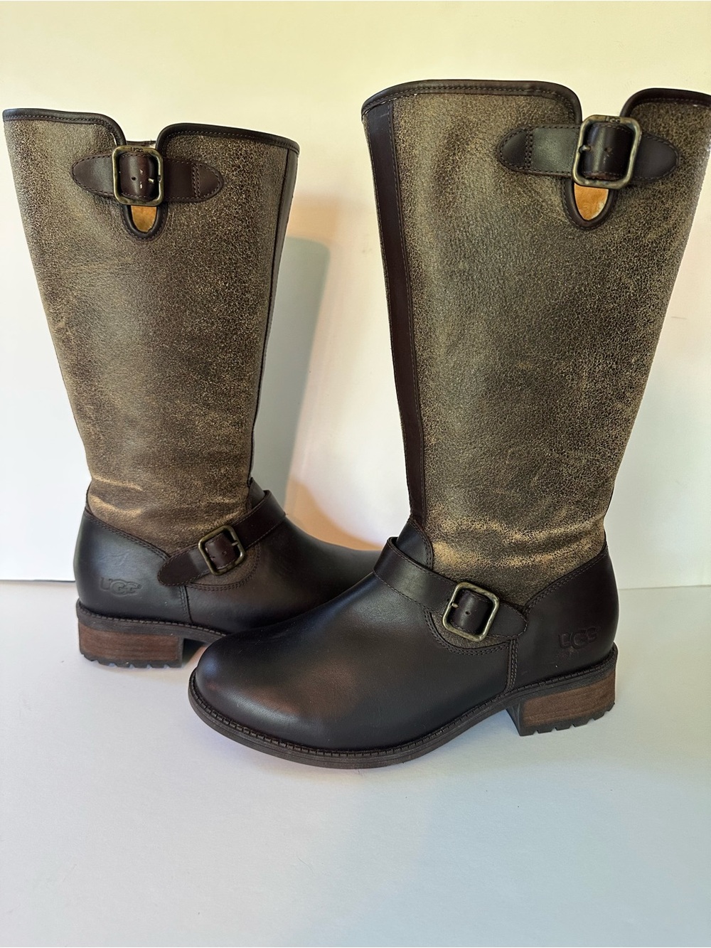 Ugg Distressed Leather Fleece-Lined Tall Boots